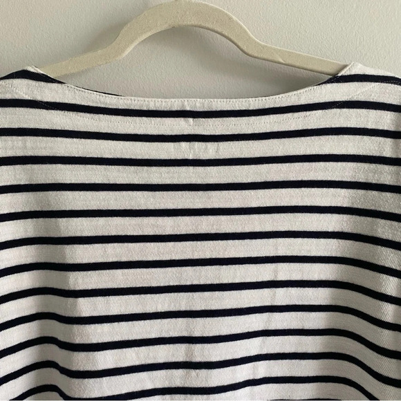 LOFT Striped Coastal Navy and Cream Boatneck 3/4 Sleeve Knit  Sweater Top Size L - Picture 2 of 14